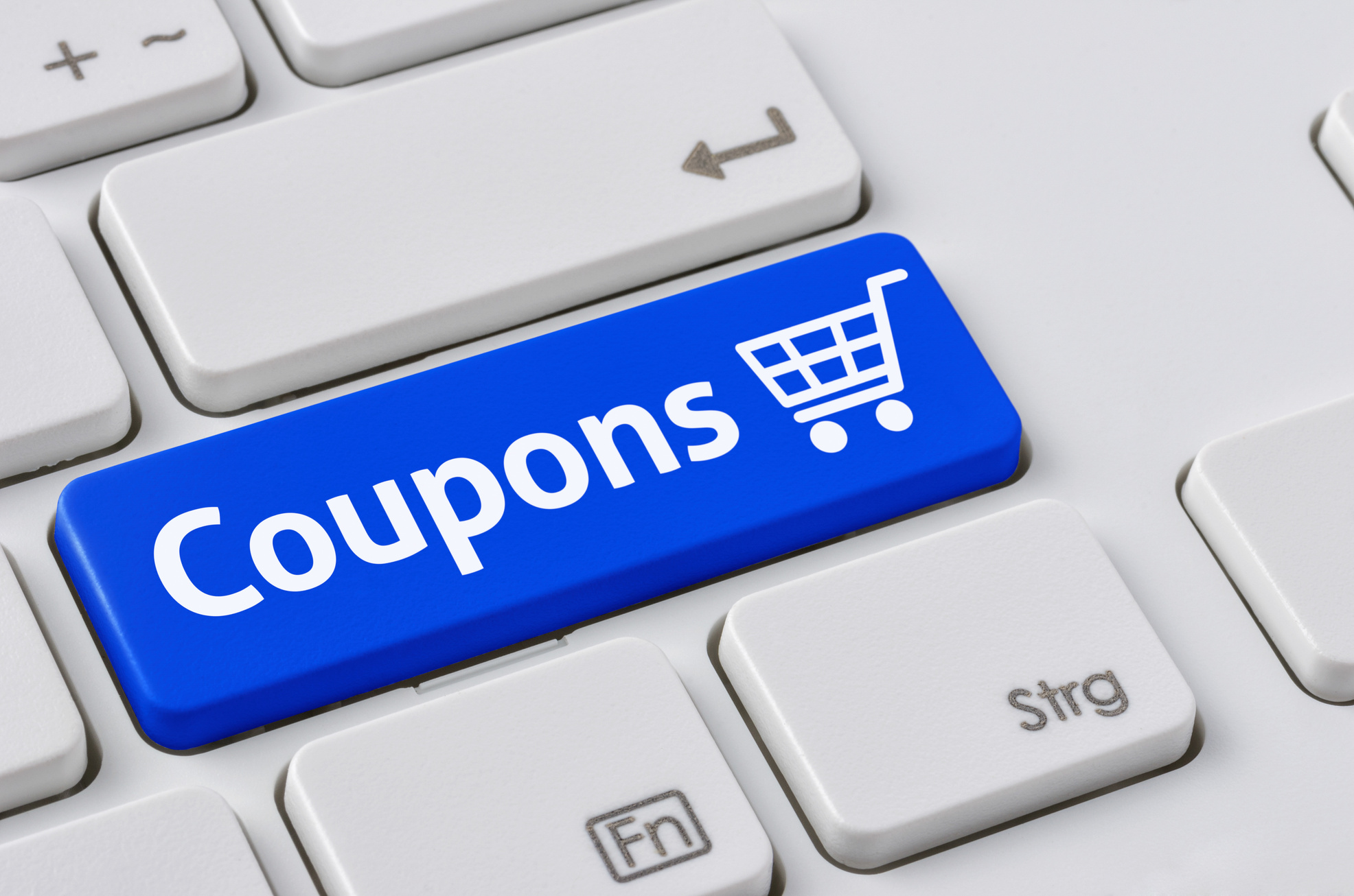 Keyboard with a blue button - Coupons